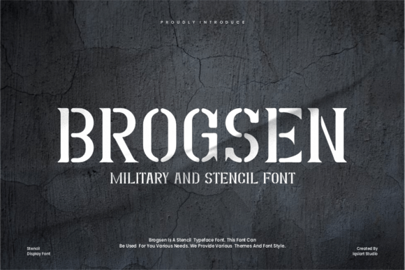 Brogsen: Commanding Military Stencil Font